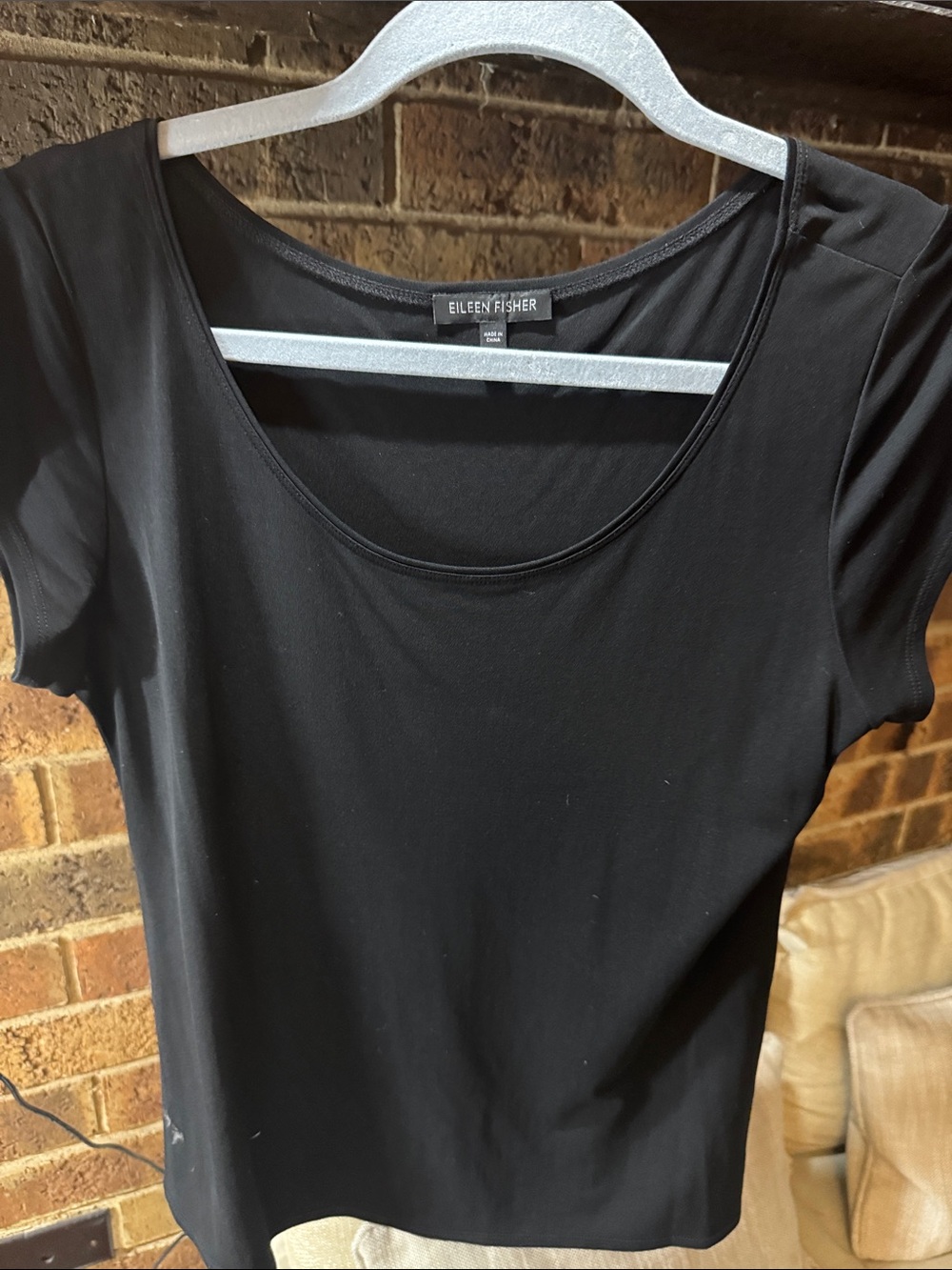 Eileen Fisher Classic Black Scoop Neck Short Sleeve Tee